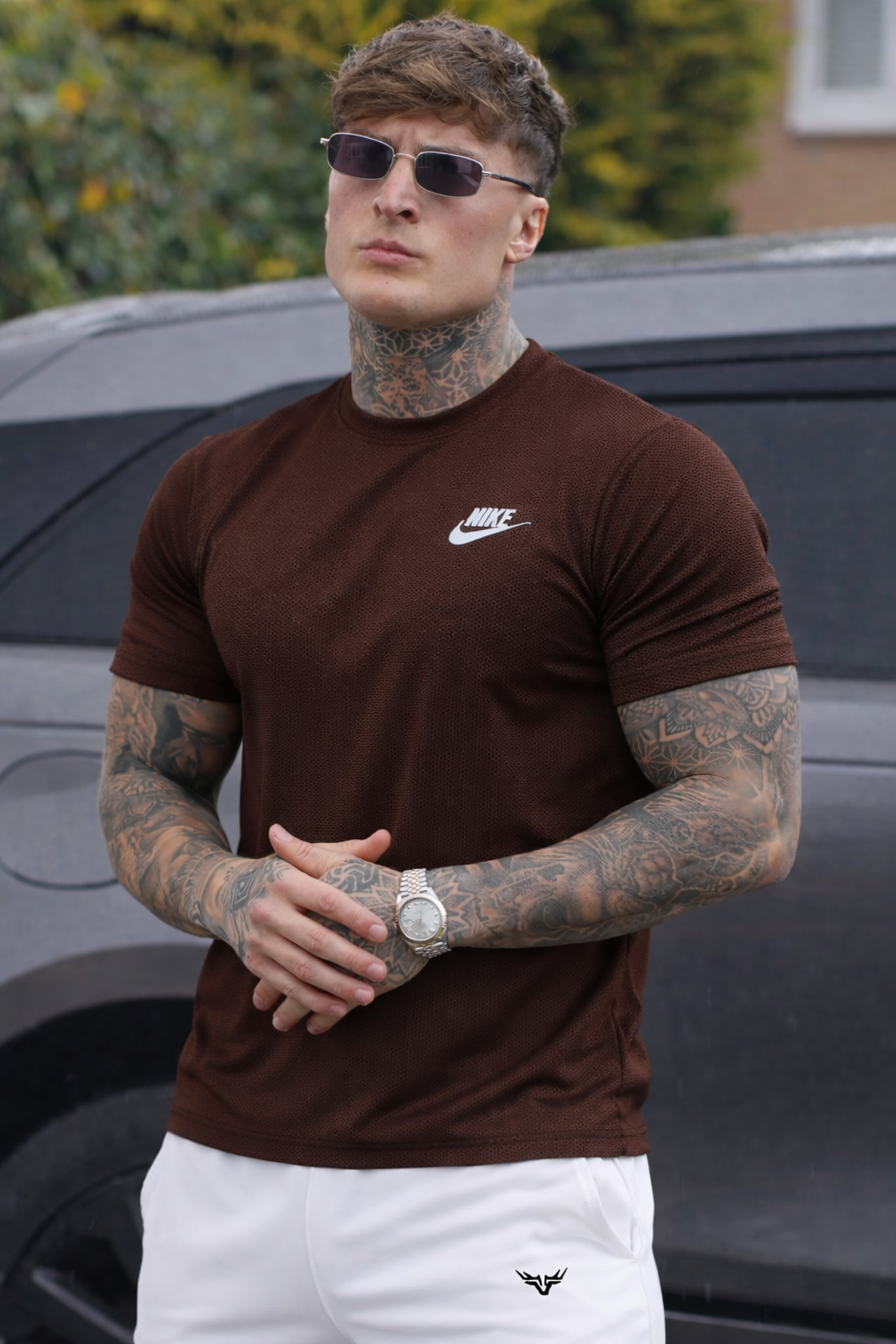 SMOOTH FLEX T-SHIRT WITH UNIQUE HALF SLEEVES DESIGN - BROWN