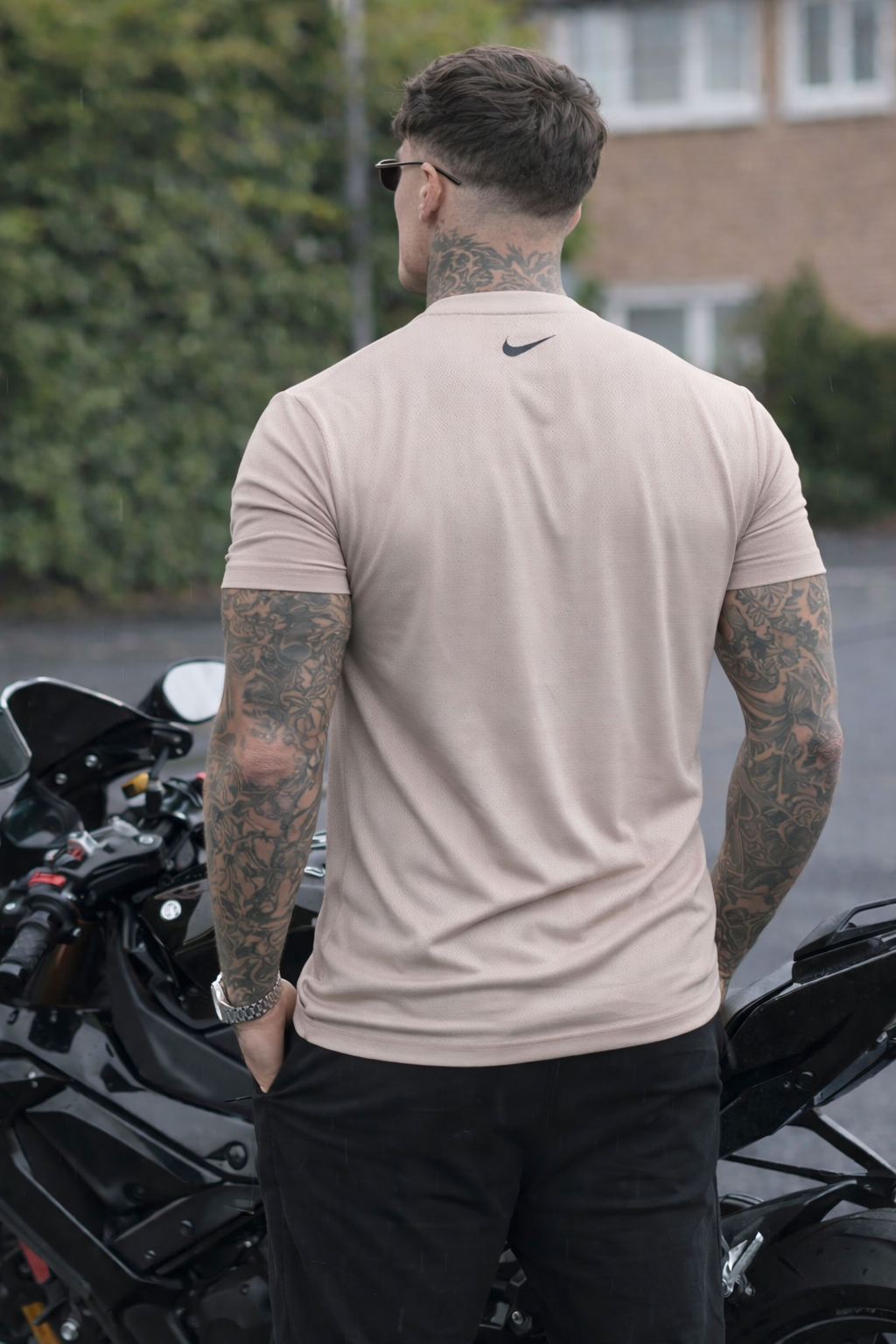 SMOOTH FLEX T-SHIRT WITH UNIQUE HALF SLEEVES DESIGN - TAN