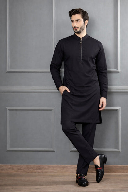 STITCHED SUIT WITH ZIP-BLACK