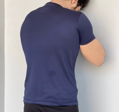 REGULAR FIT LYCRA T-SHIRT QUICK DRYING STUFF - NAVY BLUE