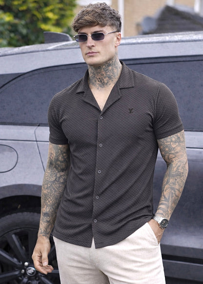 IMPORTED TEXTURE SAFARI SHIRT-GRAY