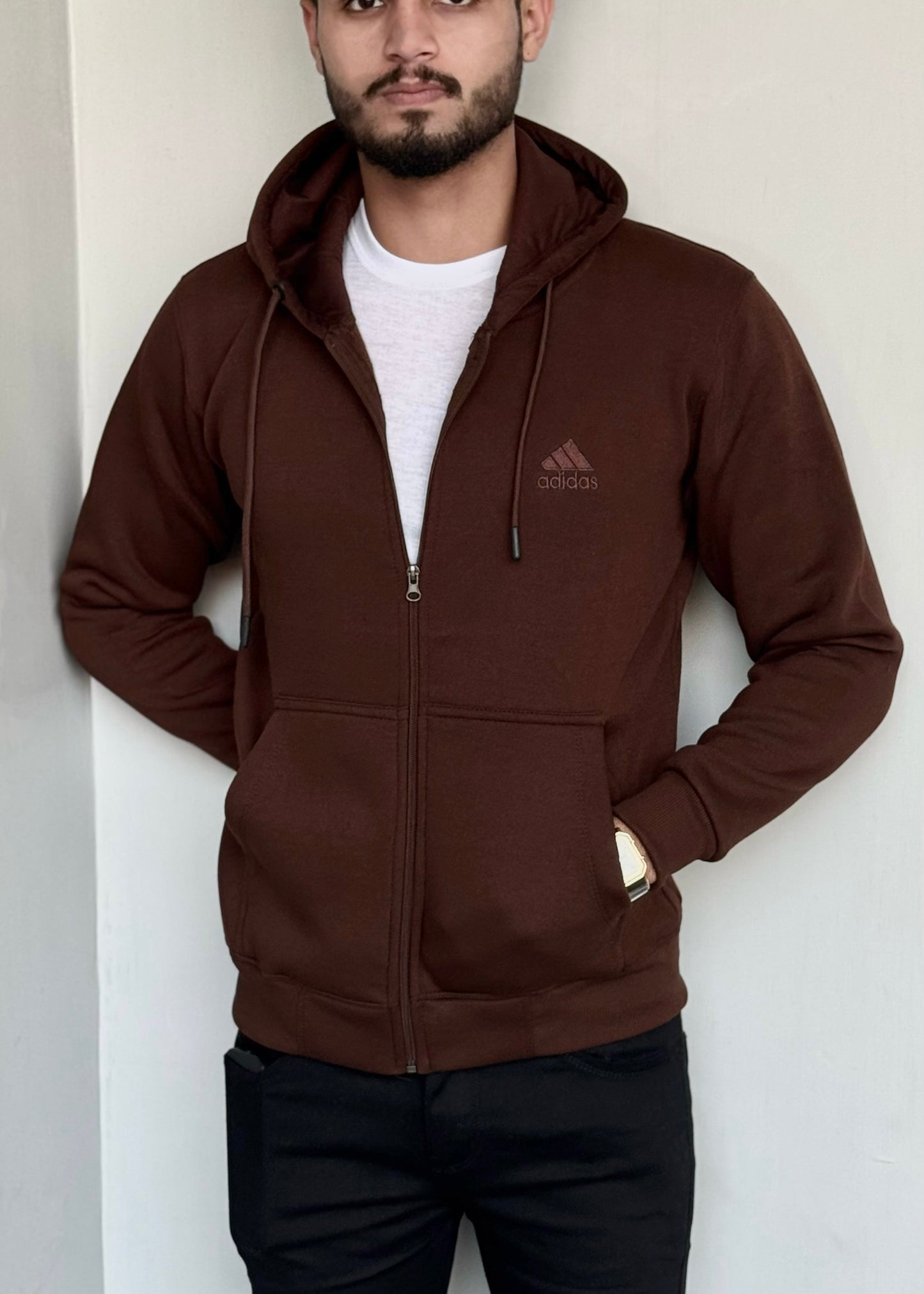 0.02 COMFORTABLE CLASSIC FLEECE HOODIE-BROWN