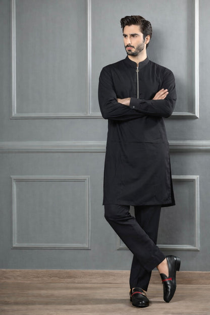 STITCHED SUIT WITH ZIP-BLACK