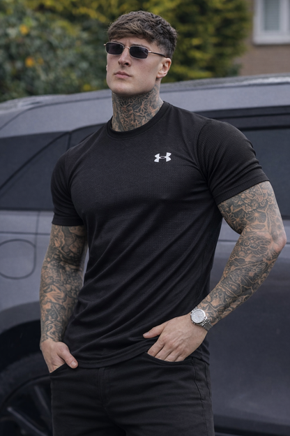 LYCRA COMFORT STYLISH HALF SLEEVES FORMAL T-SHIRT - BLACK