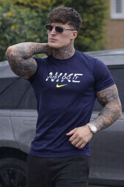 REGULAR FIT LYCRA T-SHIRT QUICK DRYING STUFF - NAVY BLUE