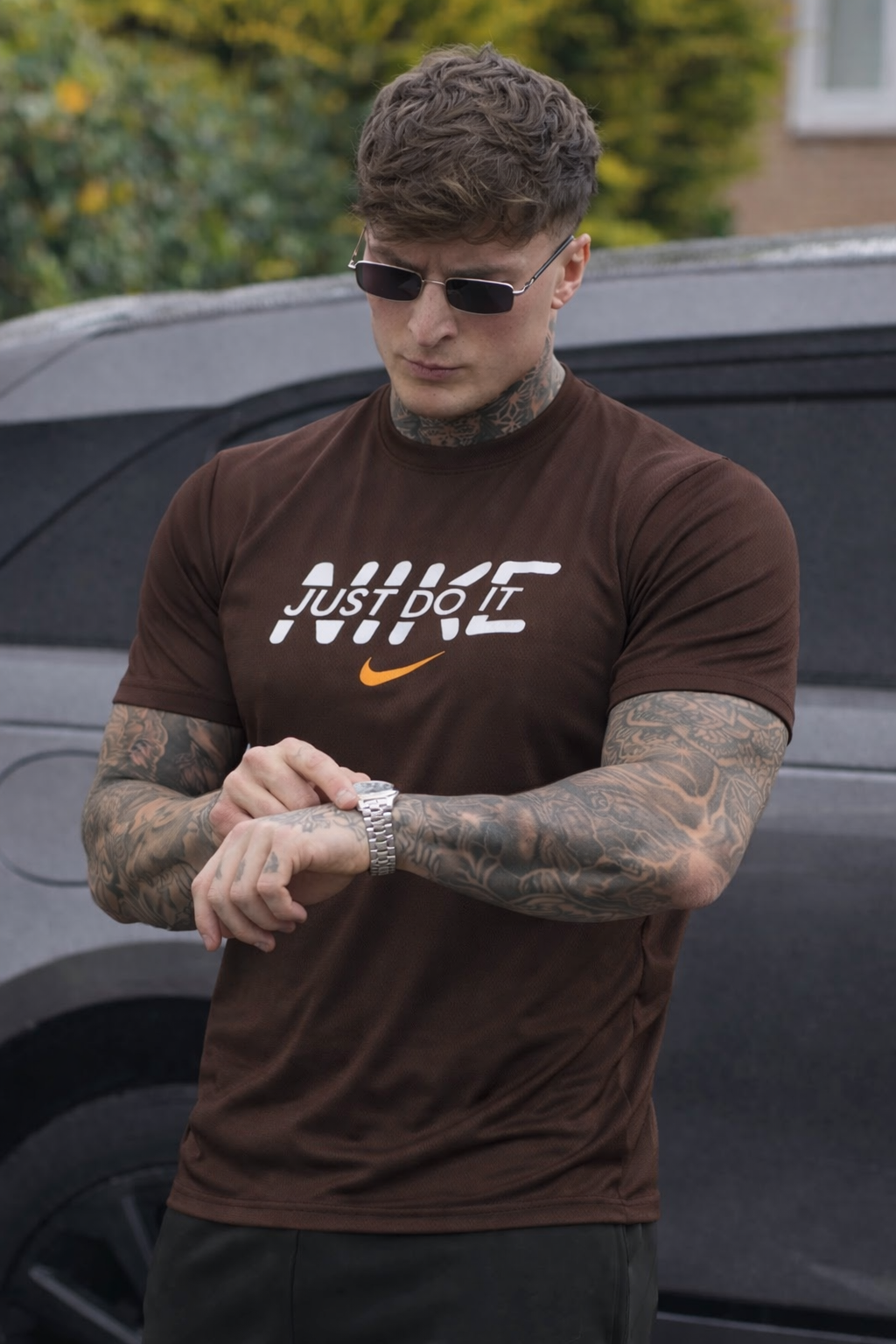 REGULAR FIT LYCRA T-SHIRT QUICK DRYING STUFF -BROWN