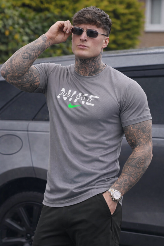 REGULAR FIT LYCRA T-SHIRT QUICK DRYING STUFF - GRAY