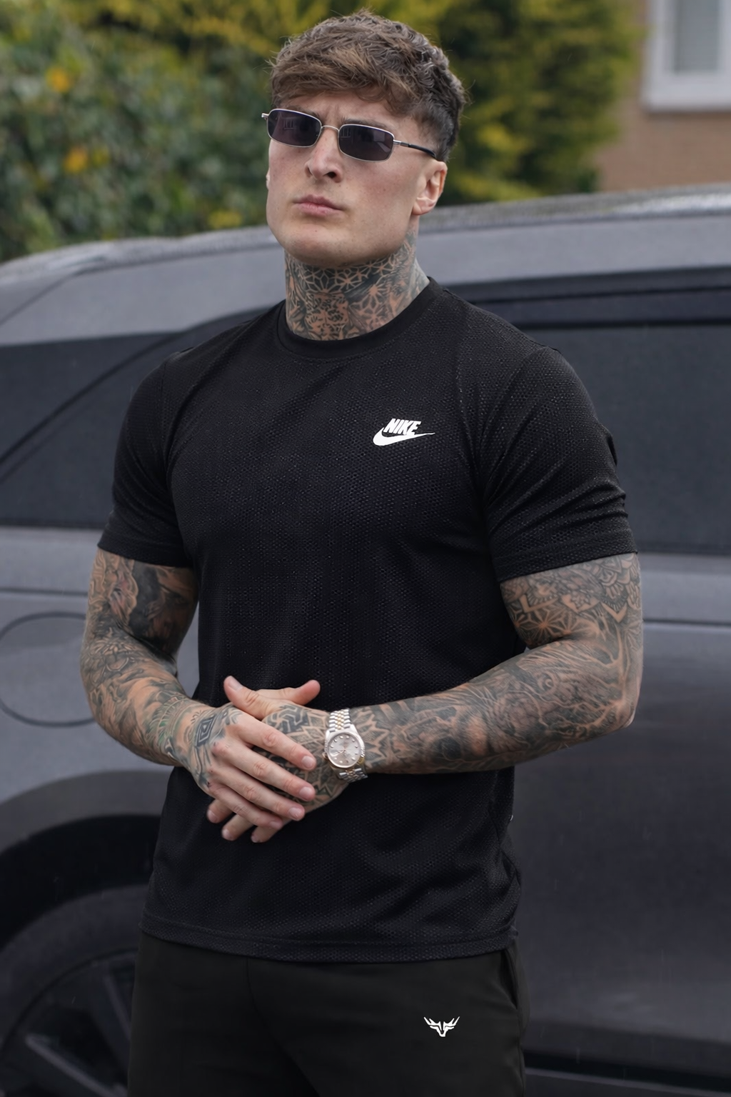 SMOOTH FLEX T-SHIRT WITH UNIQUE HALF SLEEVES DESIGN - BLACK