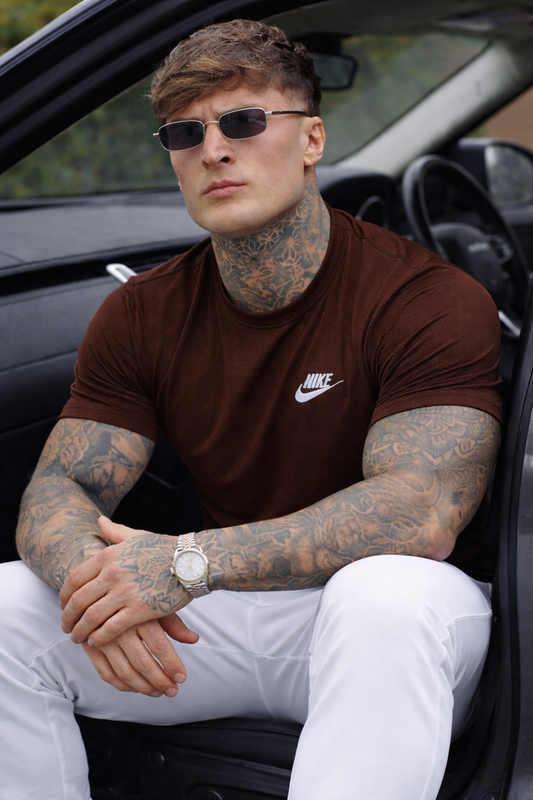 SMOOTH FLEX T-SHIRT WITH UNIQUE HALF SLEEVES DESIGN - BROWN