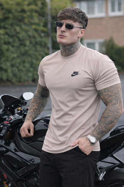 SMOOTH FLEX T-SHIRT WITH UNIQUE HALF SLEEVES DESIGN - TAN