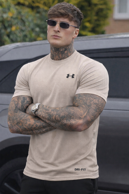 LYCRA COMFORT STYLISH HALF SLEEVES FORMAL T-SHIRT - TAN