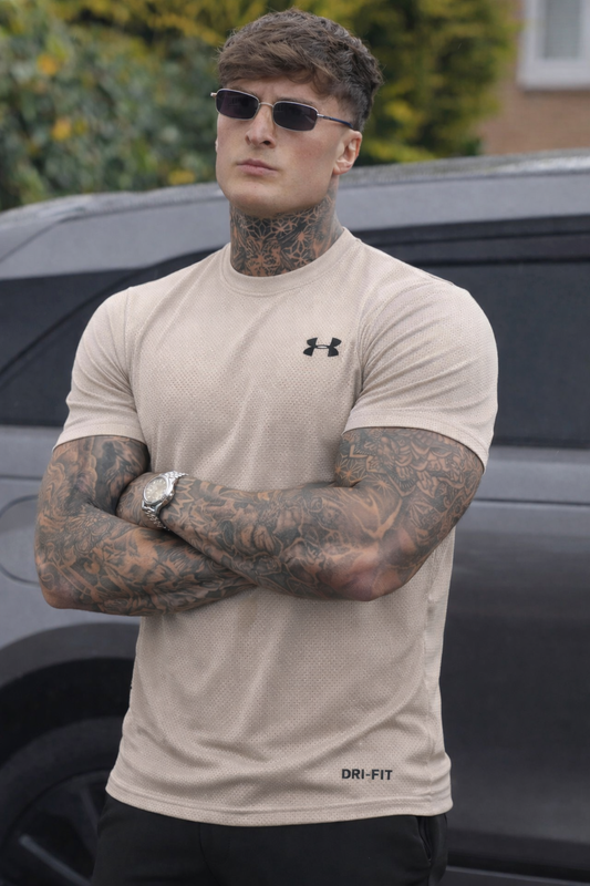 LYCRA COMFORT STYLISH HALF SLEEVES FORMAL T-SHIRT - TAN