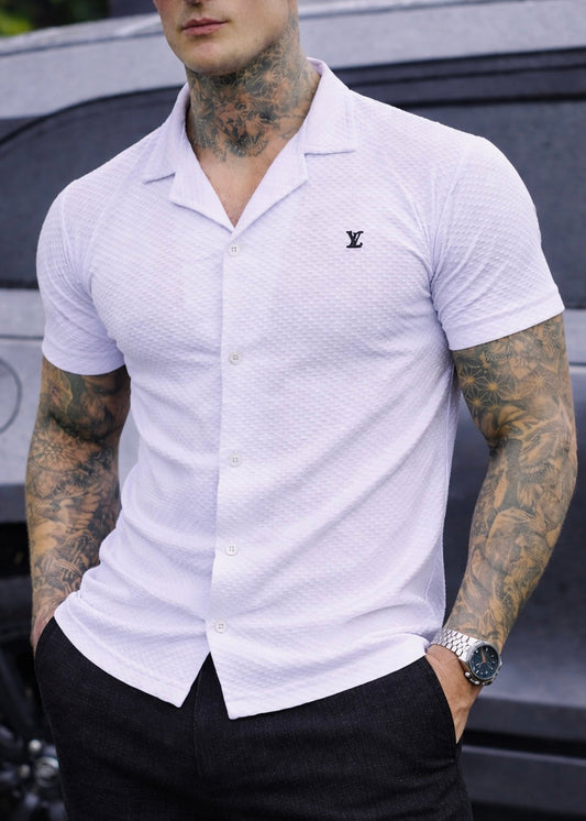IMPORTED TEXTURE SAFARI SHIRT-WHITE