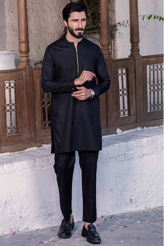 STITCHED SUIT WITH ZIP-BLACK