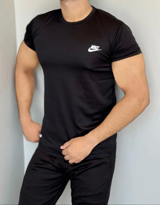 SMOOTH FLEX T-SHIRT WITH UNIQUE HALF SLEEVES DESIGN - BLACK