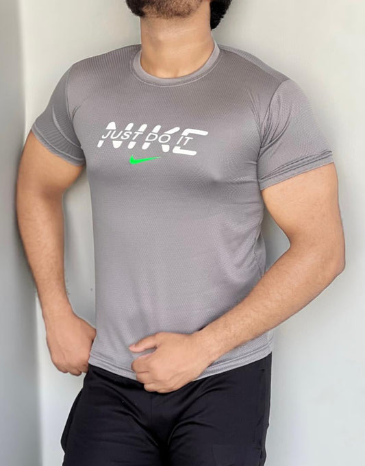 REGULAR FIT LYCRA T-SHIRT QUICK DRYING STUFF - GRAY