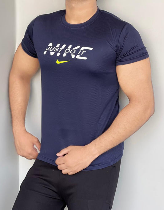 REGULAR FIT LYCRA T-SHIRT QUICK DRYING STUFF - NAVY BLUE